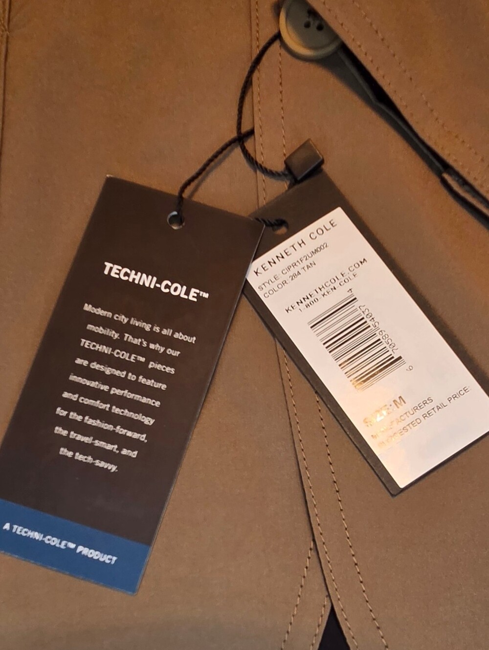 NWT Kenneth Cole Techni-Cole Water Repellent Blazer Tan Men's M Lightweight - Picture 2 of 5